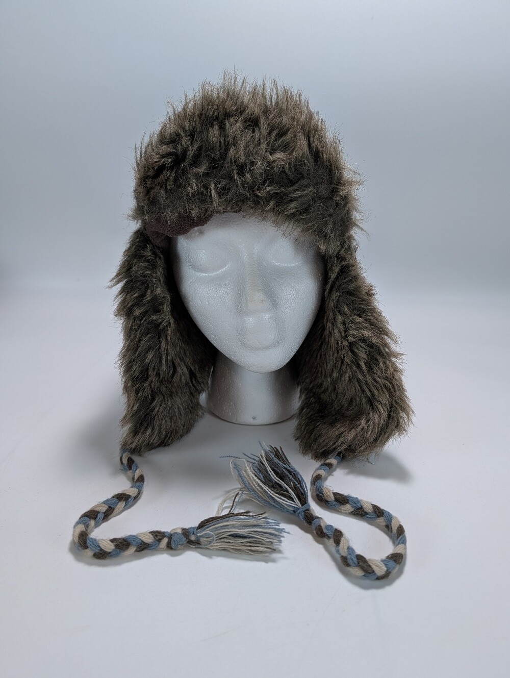 American Eagle Multicolor Plaid Faux Fur Trim Trapper Hat with Bottle Opener
